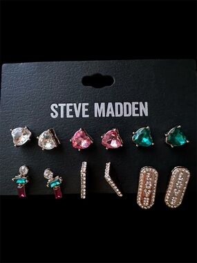 Steve Madden Pink, Green & Clear Crystal Earring Set